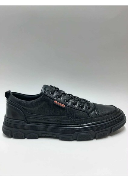 Hakiki Deri Bağcıklı Esnek Rahat Kauçuk Tabanlı Siyah Kışlık Erkek Ayakkabı C-8926008147BULL