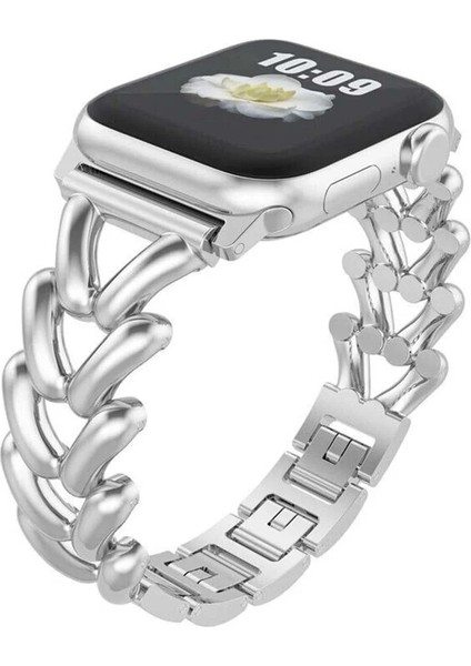 Apple Watch 38-40-41MM Metal Başak Desen Şık Paslanmaz Çelik Kordon - Tüm Seri Uyumlu (Seri 1-9 / Se / Ultra)