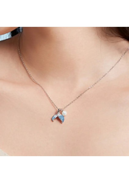 Dolphin Balık Kuyruğu Parlak Taşlı 925 Ayar Gümüş Zincir Kadın Kolye