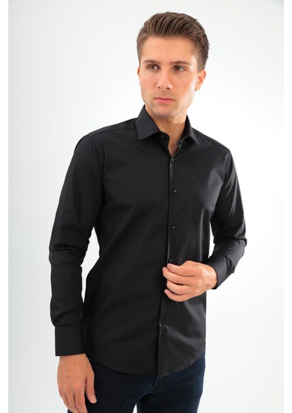 Slimfit Siyah Erkek Gömlek Likralı Dar Kesim Yapısıyla AS052012-24 fiyatları