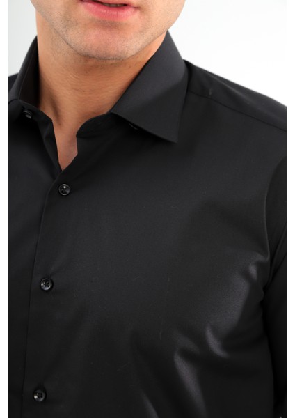 Slimfit Siyah Erkek Gömlek Likralı Dar Kesim Yapısıyla AS052012-24 modelleri