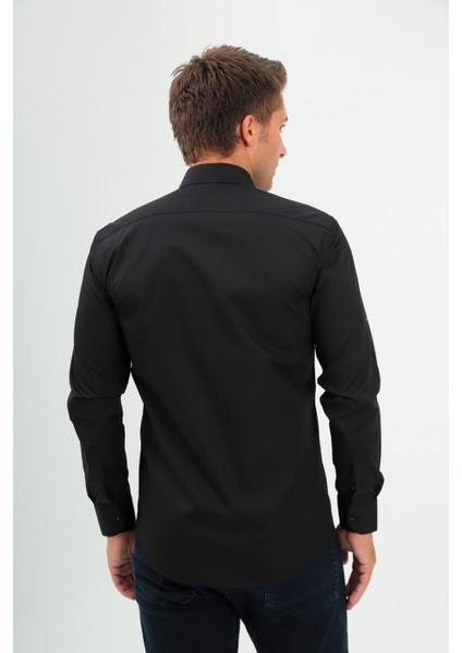 Slimfit Siyah Erkek Gömlek Likralı Dar Kesim Yapısıyla AS052012-24 fırsatları