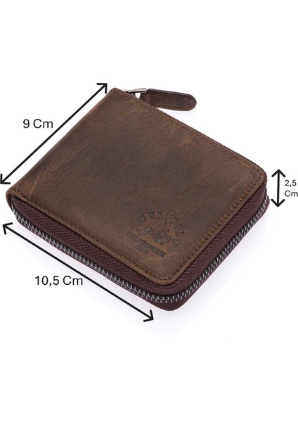 Unisex Kağıt Para ve Bol Kart Bölmeli Hakiki Eskitme Deri Cüzdan Kartlık - G6 Kahverengi