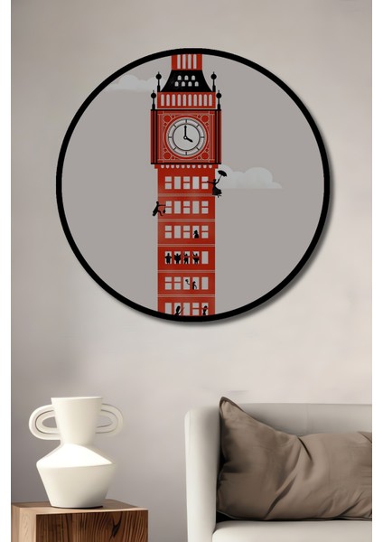 Çerçeve Görünümlü Big Ben Ahşap Mdf Dekoratif Ev/işyeri Duvar Tablo Yuvarlak Ev/işyeri Duvar Tablo