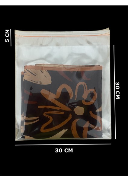 100 Adet 30X35 cm Bantlı Yapışkanlı Şeffaf Opp Jelatin Poşet Torba, Şeffaf Poşet ( 30X30+5 )