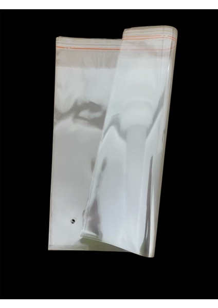 100 Adet 30X35 cm Bantlı Yapışkanlı Şeffaf Opp Jelatin Poşet Torba, Şeffaf Poşet ( 30X30+5 )