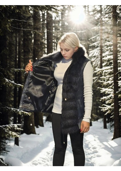 Kadın Kolsuz Fermuarlı Yelek - Lacivert