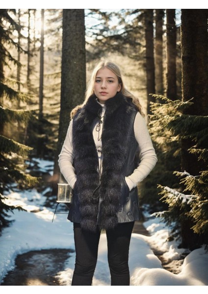 Kadın Kolsuz Fermuarlı Yelek - Lacivert fırsatları