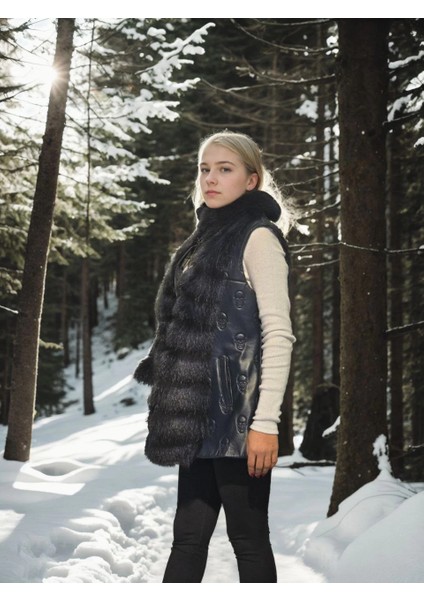 Kadın Kolsuz Fermuarlı Yelek - Lacivert indirimleri