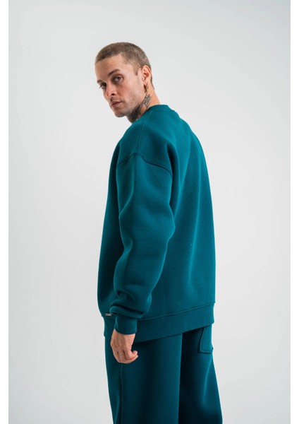 Uzun Kol Bisiklet Yaka Basic Sweatshirt - Koyu Deniz Yeşili fiyatları