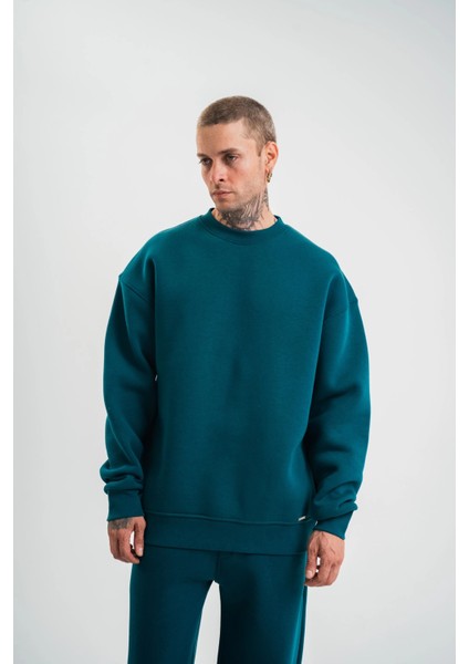 Uzun Kol Bisiklet Yaka Basic Sweatshirt - Koyu Deniz Yeşili indirimleri