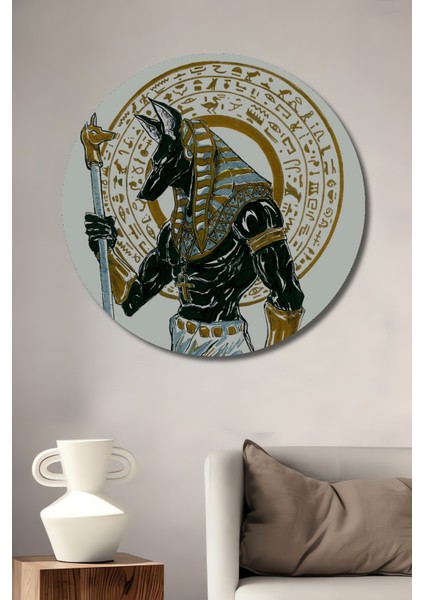 Anubis Antik Mısır Ahşap Mdf Dekoratif Ev/işyeri Duvar Tablo Yuvarlak Ev/işyeri Duvar Tablo