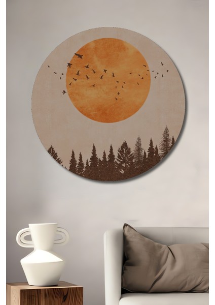 Günbatımı Orman Ahşap Mdf Dekoratif Ev/işyeri Duvar Tablo Yuvarlak Ev/işyeri Duvar Tablo