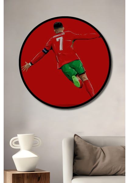 Çerçeve Görünümlü Cristiano Ronaldo Ahşap Mdf Dekoratif Ev Duvar Tablo Yuvarlak Ev Duvar Tablo