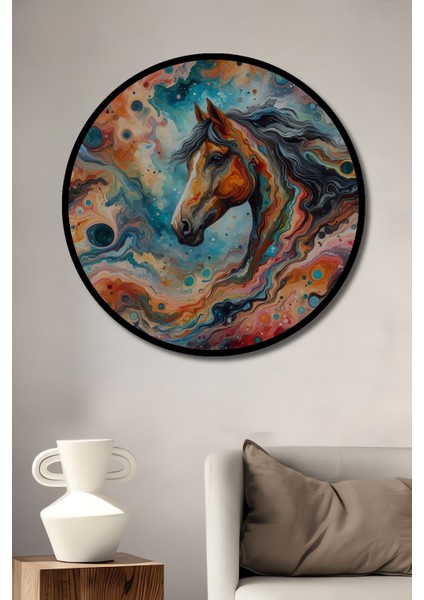 Çerçeve Görünümlü Galaksi Atı Dekoratif Ahşap Mdf Işyeri Duvar Tablo Yuvarlak Işyeri Duvar Tablo