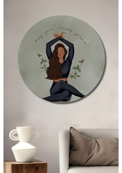 Yoga Yapan Kadın Dekoratif Ahşap Mdf Ev/işyeri Duvar Tablo Yuvarlak Ev/işyeri Duvar Tablo
