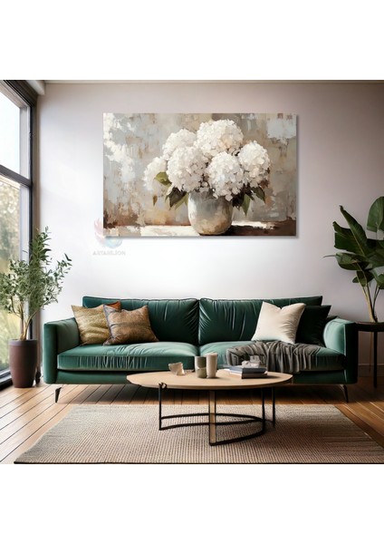 Kanvas Yatay Duvar Tablosu Kanvas Vazoda Beyaz Cicekler Ev Ofis Salon Modern Duvar Tablosu fiyatları