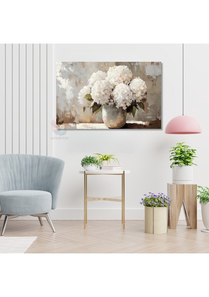 Kanvas Yatay Duvar Tablosu Kanvas Vazoda Beyaz Cicekler Ev Ofis Salon Modern Duvar Tablosu modelleri