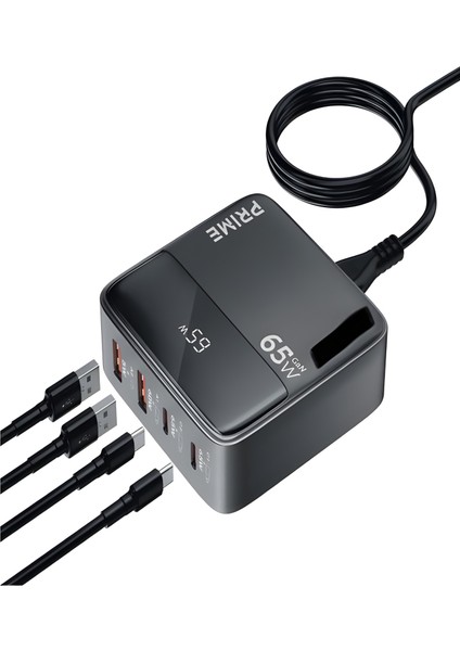 65W Gan 3A 4 Portlu 1,5 Metre Uzatma Kablolu USB + Type-C Çoklayıcı Masaüstü Şarj Cihazı fırsatları