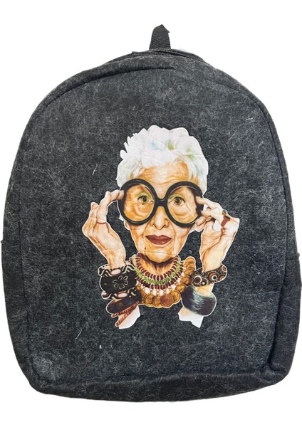 Baskılı Keçe Sırt Çantası Siyah