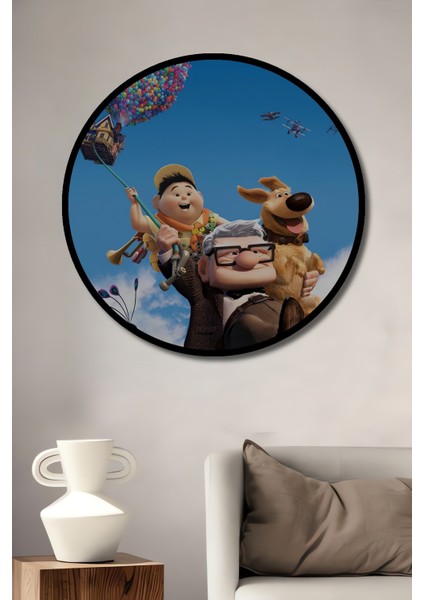 Çerçeve Görünümlü Up Animasyonu Dekoratif Ahşap Mdf Ev Duvar Tablo Yuvarlak Ev Duvar Tablo