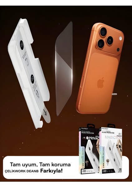 iPhone 17 Pro Kırılmaz Cam Ekran Koruyucu | Uygulama Standlı | Tam Uyum | Hd | Çizilmez, Iz Bırakmaz indirimleri