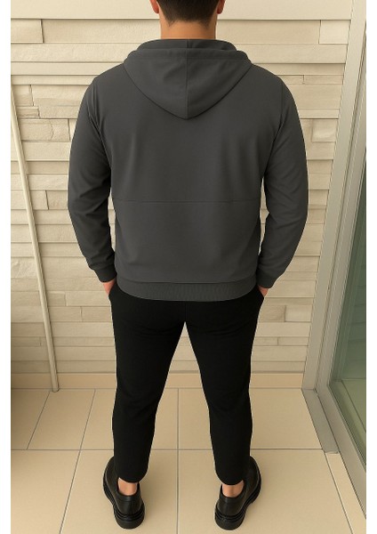 Erkek Fermuarlı Astarsız Kanguru Cep Füme Yağmurluk modelleri