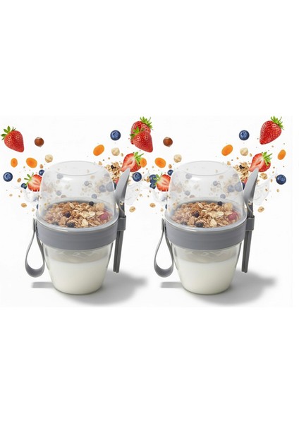 Pratik Kaşık Çatallı Müsli Yoğurt Yulaf Salata ve Atıştırma Kabı 700 ml 2 Adet CZ117 modelleri