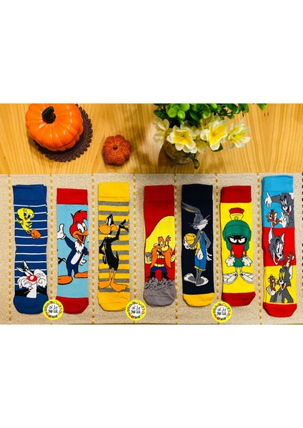 Al Bi 90Lık 7'li Çizgi Film Desenli Renkli Soket Çorap indirimleri