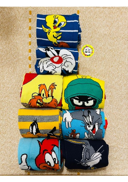 Al Bi 90Lık 7'li Çizgi Film Desenli Renkli Soket Çorap fırsatları