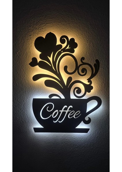 Coffee Temalı Ahşap LED Işıklı Tablo – El Yapımı Lazer Kesim Dekoratif Hediye Lamba