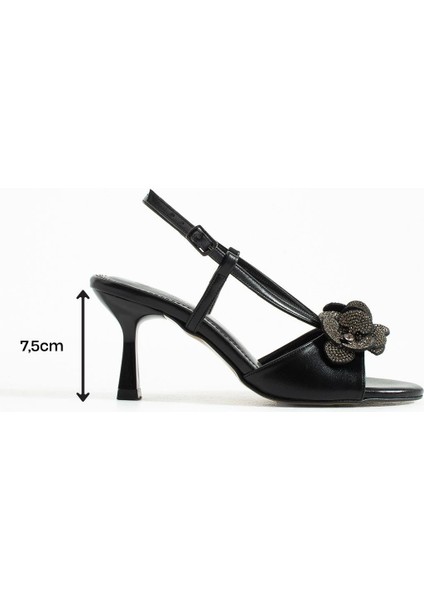 Kadın Aksesuar Detaylı Topuklu Sandalet Flat - Siyah