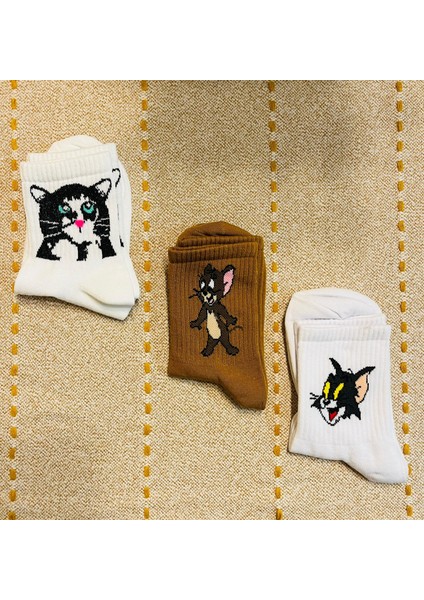 3'lü Set Tom&jerry ve Yavru Kedi Temalı Kolej Çorap fiyatları