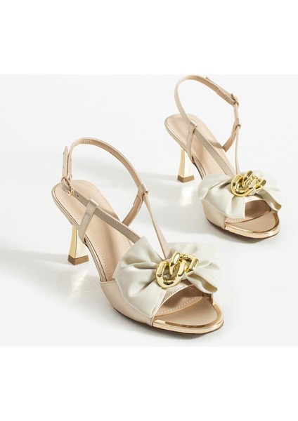 Kadın Fiyonk Detaylı Topuklu Sandalet Varen - Altın