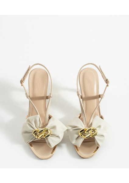 Kadın Fiyonk Detaylı Topuklu Sandalet Varen - Altın fırsatları