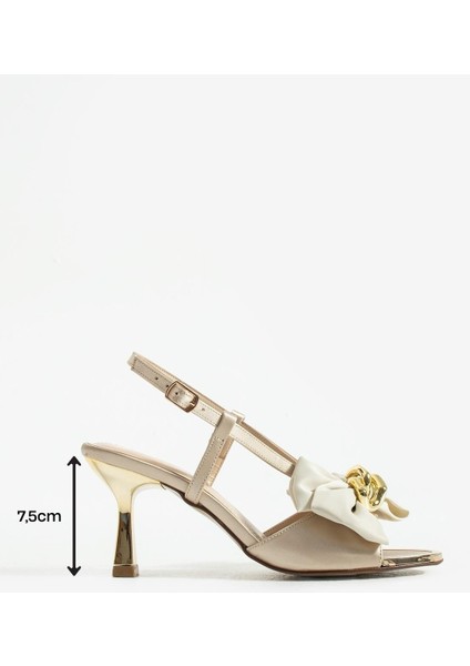 Kadın Fiyonk Detaylı Topuklu Sandalet Varen - Altın