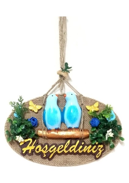 Mavi Kuşlu Hoşgeldiniz Yazılı Kapı Süsü fiyatları