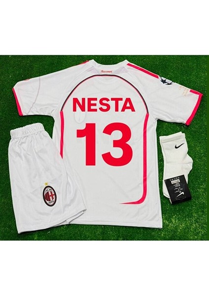 Efsane Milan Beyaz Forma Çocuk Nesta 4lü Set Forma+Şort+Çorap+Bileklik