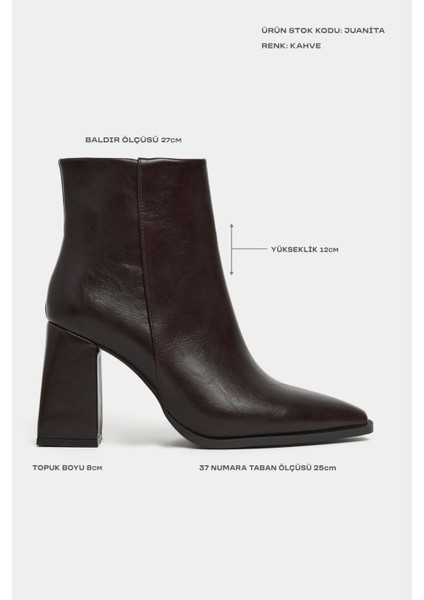 Juanita Kahve Raşel Rustik Desen Fermuar Detay Kadın Topuklu Bot fiyatları