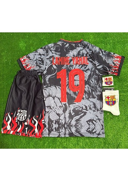 Barcelona Özel Tasarım Aslan Temalı Lamıne Yamal Çocuk Forması 4 Lü Set