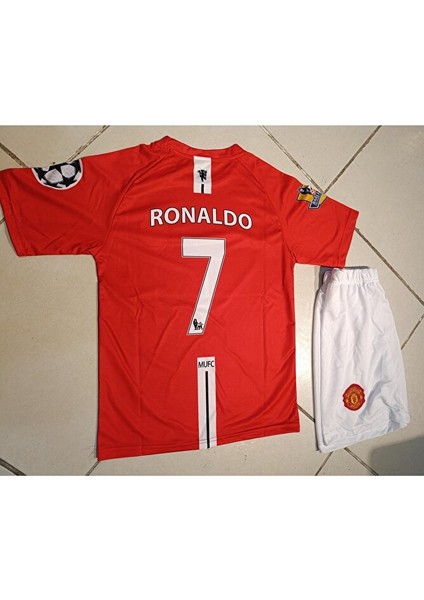 Manchester United 2008 Ronaldo 7 Retro Kırmızı Çocuk Futbol Forma 2 Li Set. Forma+Şort
