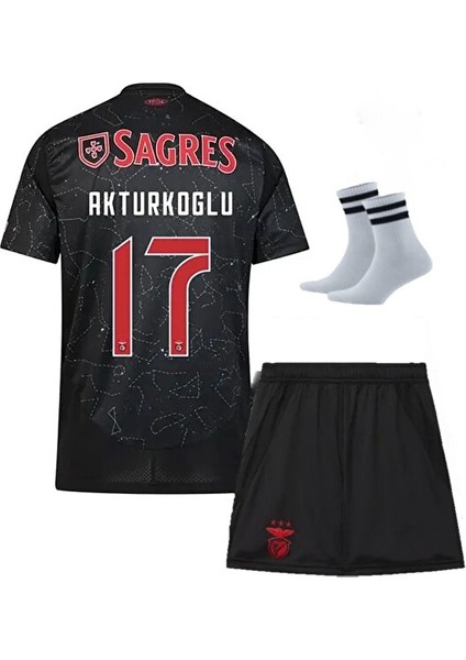 Benfica 24/25 Sezon Siyah K. Aktürkoglu Futbol Çocuk Forması 3'lü Set
