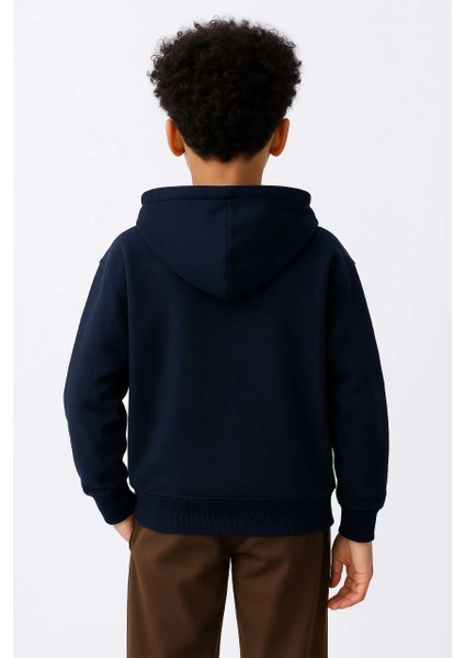 Erkek Çocuk Kapüşonlu Kanguru Çepli Tam Fermuarlı Hırka Sweatshirt - Lacivert modelleri