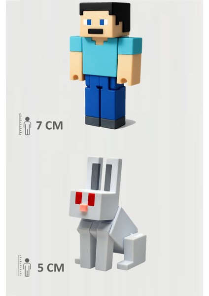 Minecraft Steve ve Rabbit Tavşan Set Hareketli Eklemli Figür