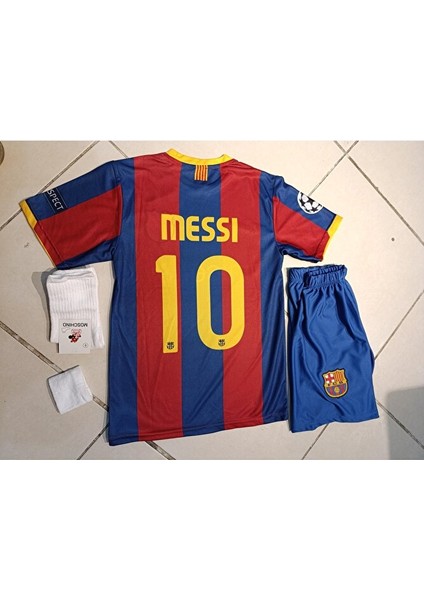 Barcelona Messi 10 Londra 2011 Finali Çocuk Futbol Forma 4 Lü Set . Forma+Şort+Çorap+Bileklik