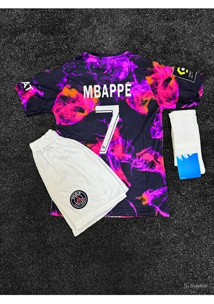 P.s.g 2023/24 Yeni Sezon Mbappe 7 Eyfel Desenli Çocuk Özel Konsept 3 Lü Set T-Shirt modelleri