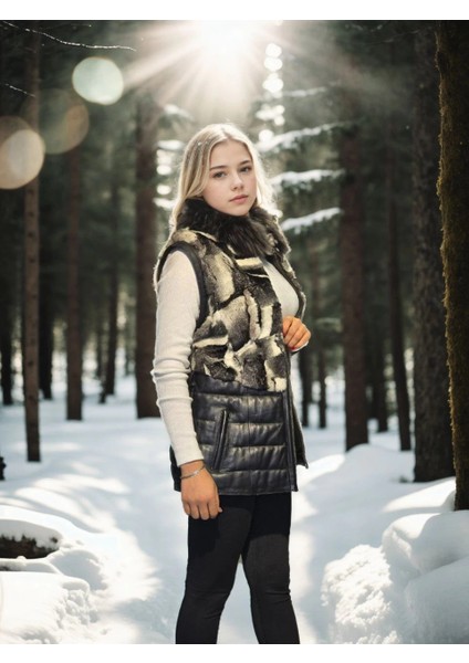 Kadın Kolsuz Hakiki Deri Kürk - Siyah modelleri