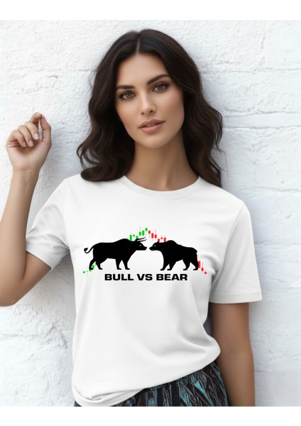 Devısso Traders Bull Vs Bear - Traders, Borsaci Kadın Beyazt-Shirt