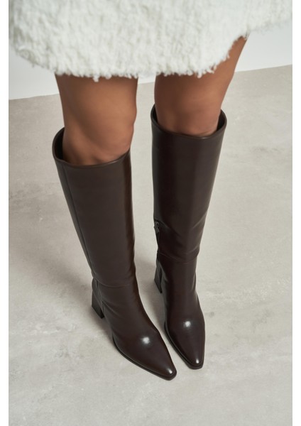 Jules Kahve Raşel Rustik Desen Fermuar Detay Kadın Topuklu Çizme fırsatları