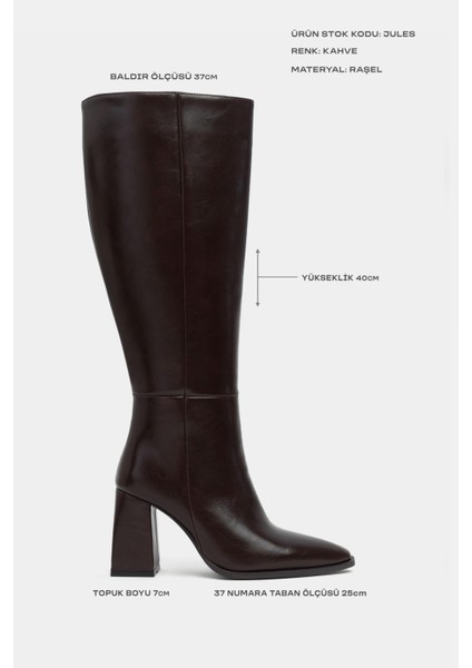Jules Kahve Raşel Rustik Desen Fermuar Detay Kadın Topuklu Çizme indirimleri